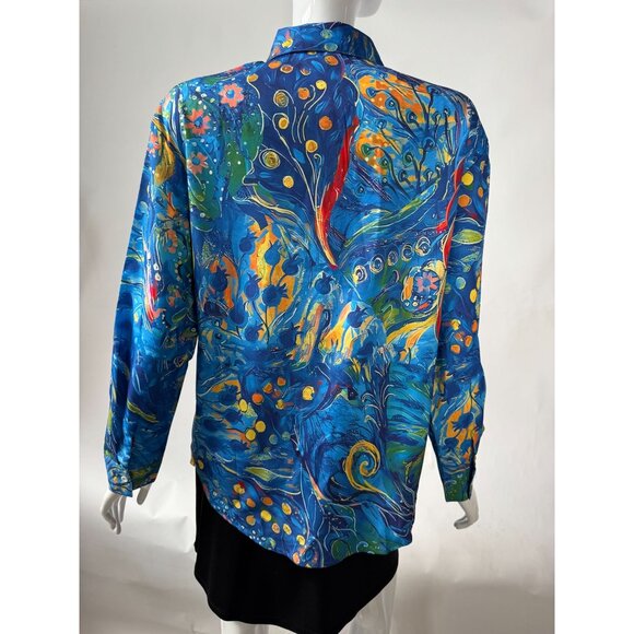 Womens S Button-Up Shirt Blue & Multicolor Abstract Print - Picture 10 of 16